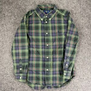 Ralph Lauren Boys Plaid Long Sleeve Button Down Shirt Kid Size 7 Green